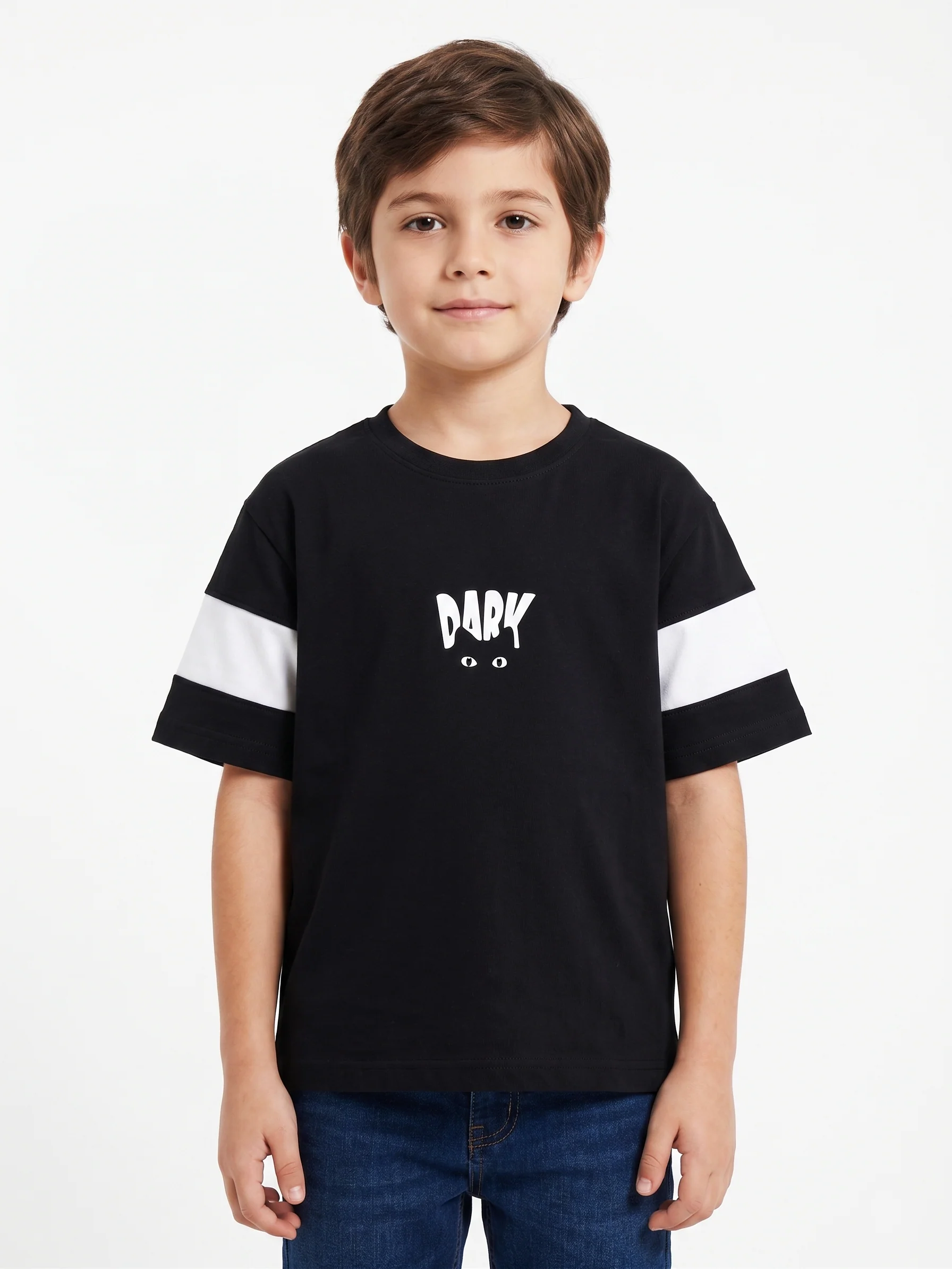 Boy`s Printed T-Shirt –Over Size- Short Sleeve-Black