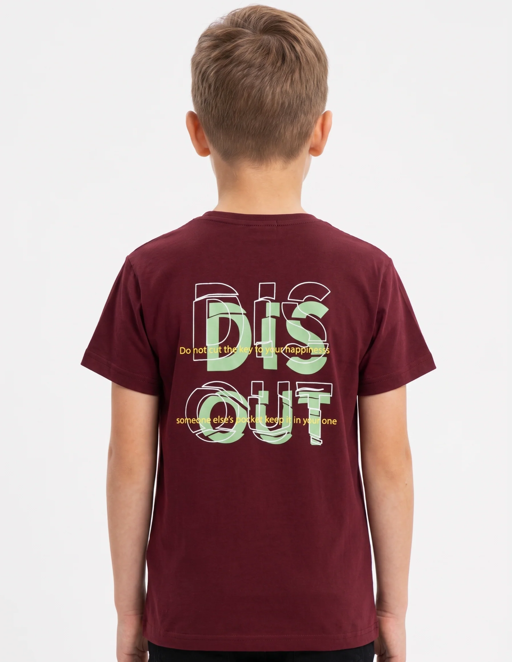 Boy`s Printed T-Shirt – Short Sleeve-Burgundy - Image 2