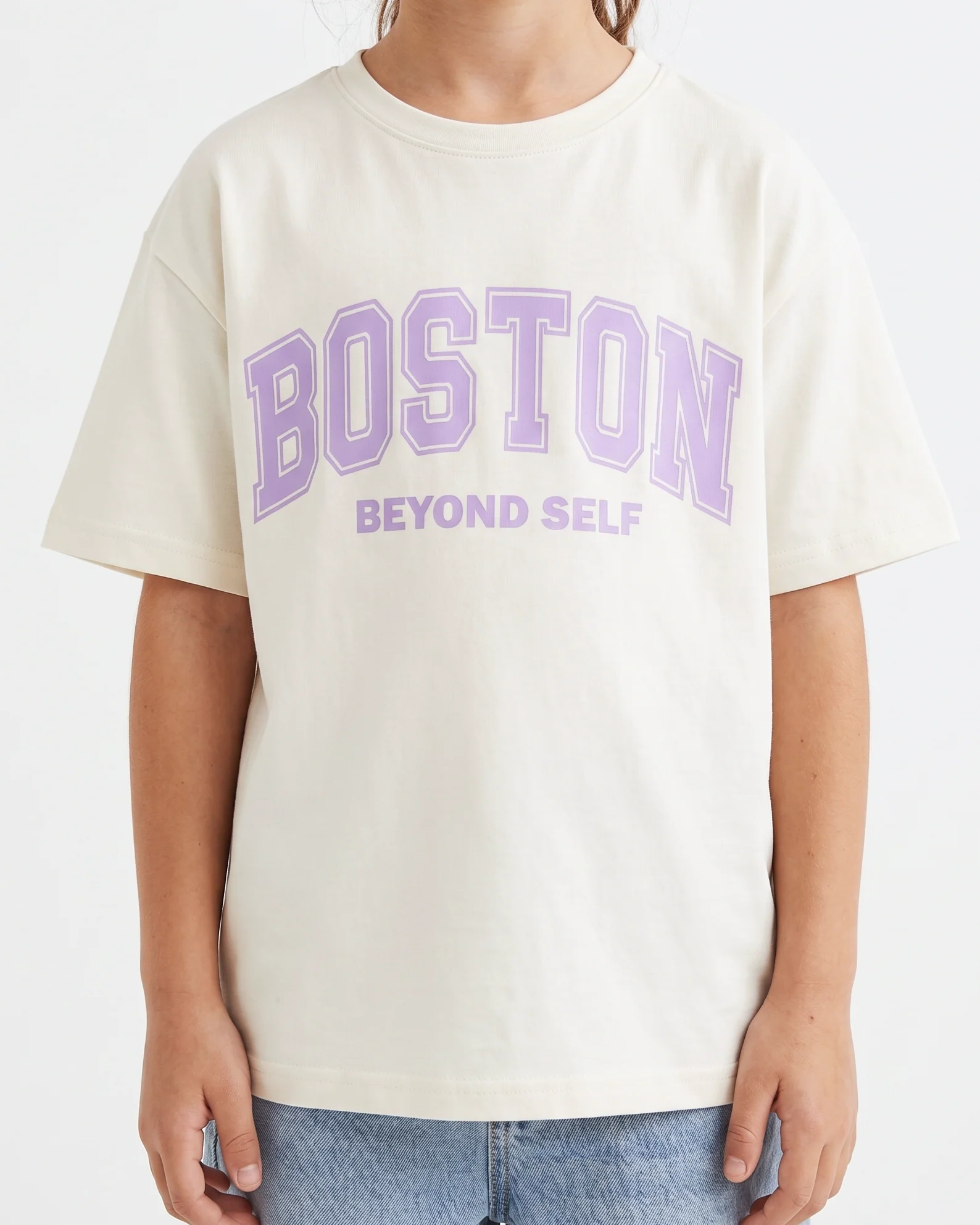 Girls' printed t-shirt-Over Size- Short Sleeve -OFF White