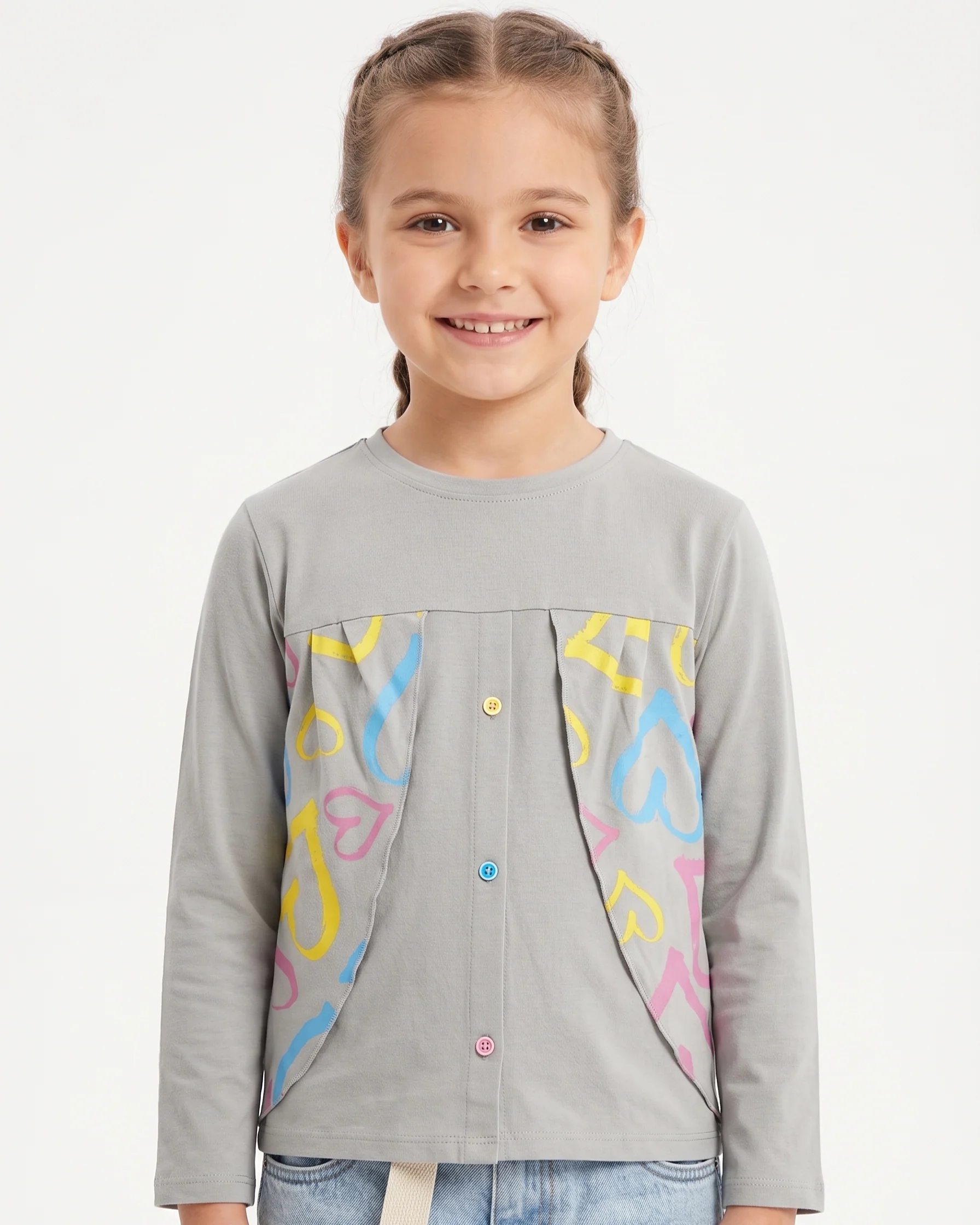 Girls' printed t-shirt with long sleeves -Grey