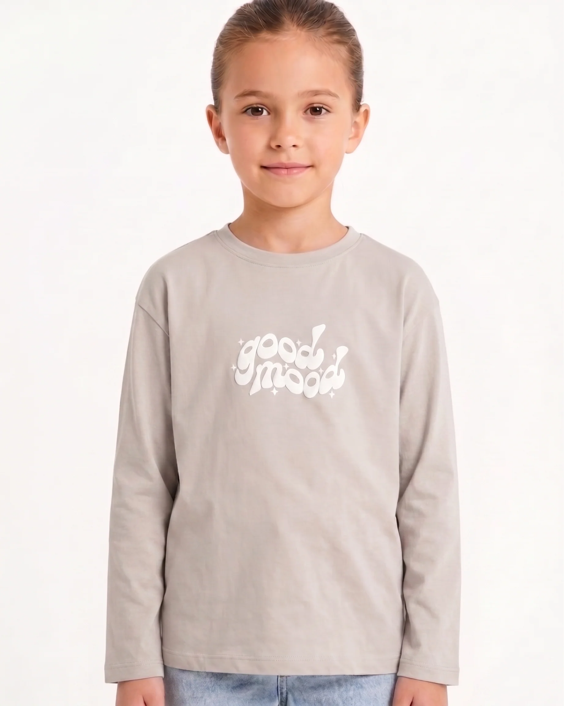 Girls' printed t-shirt with long sleeves - Silver