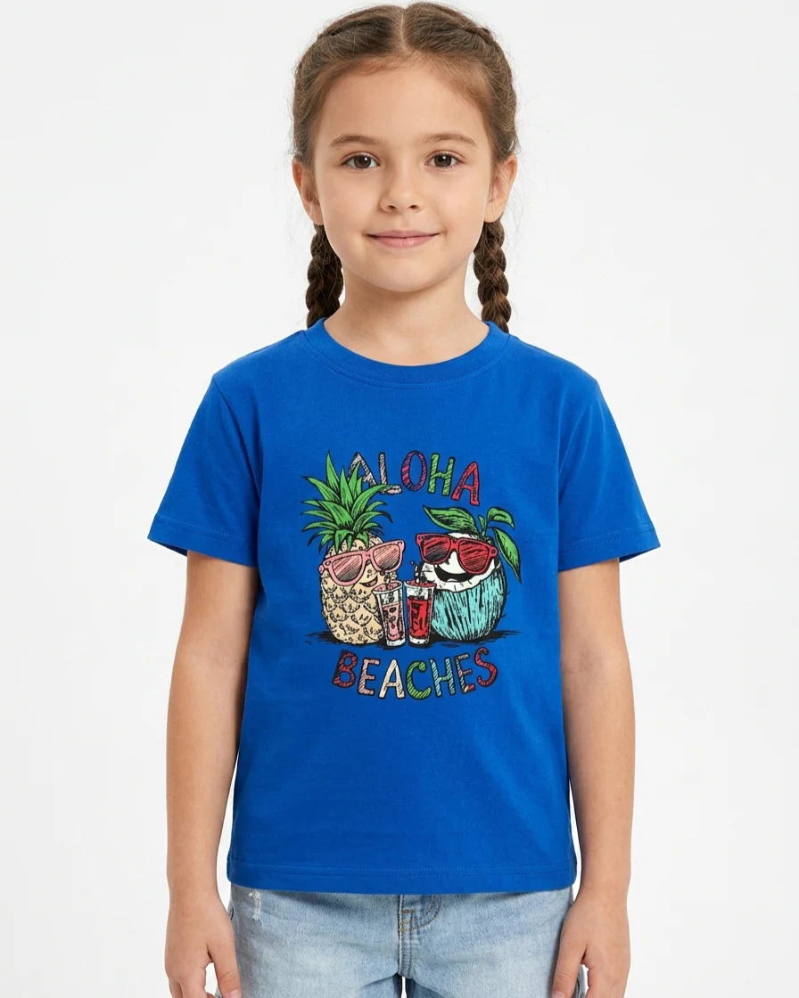 Girls' printed t-shirt with Short Sleeve -Blue