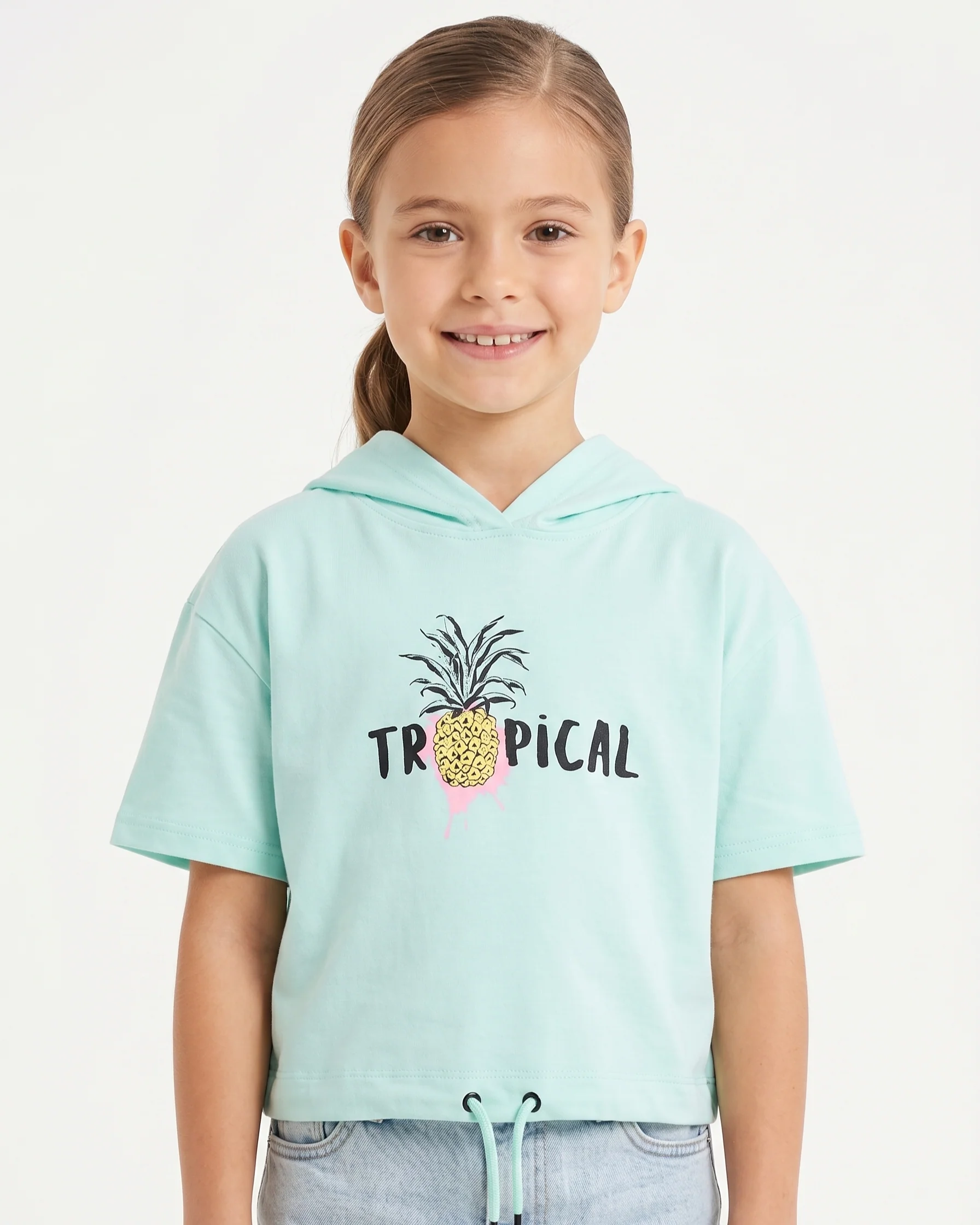 Girls' printed t-shirt with Short Sleeve -Turquoise