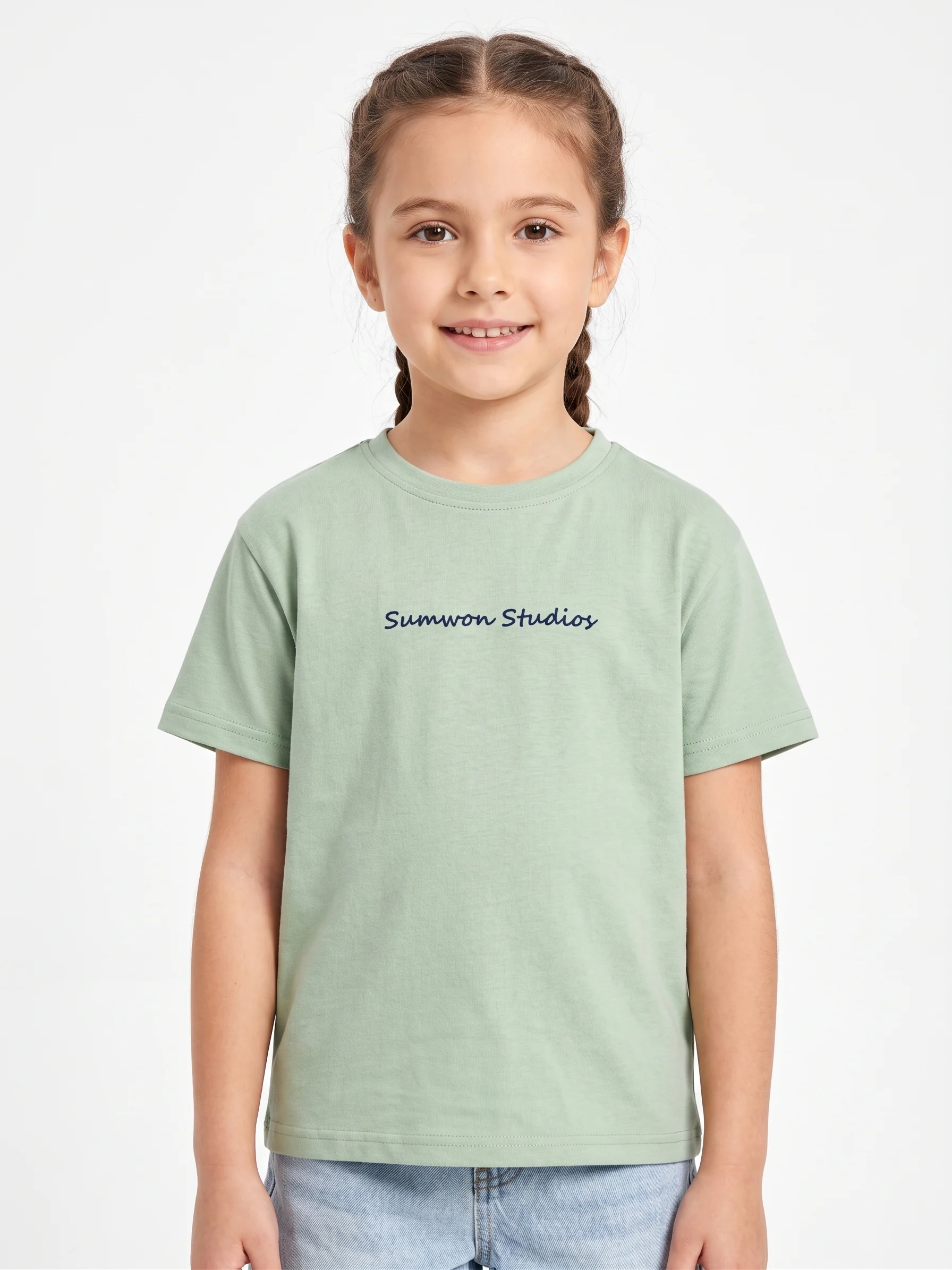 Girls' printed t-shirt with Short Sleeve Over Size- Mint