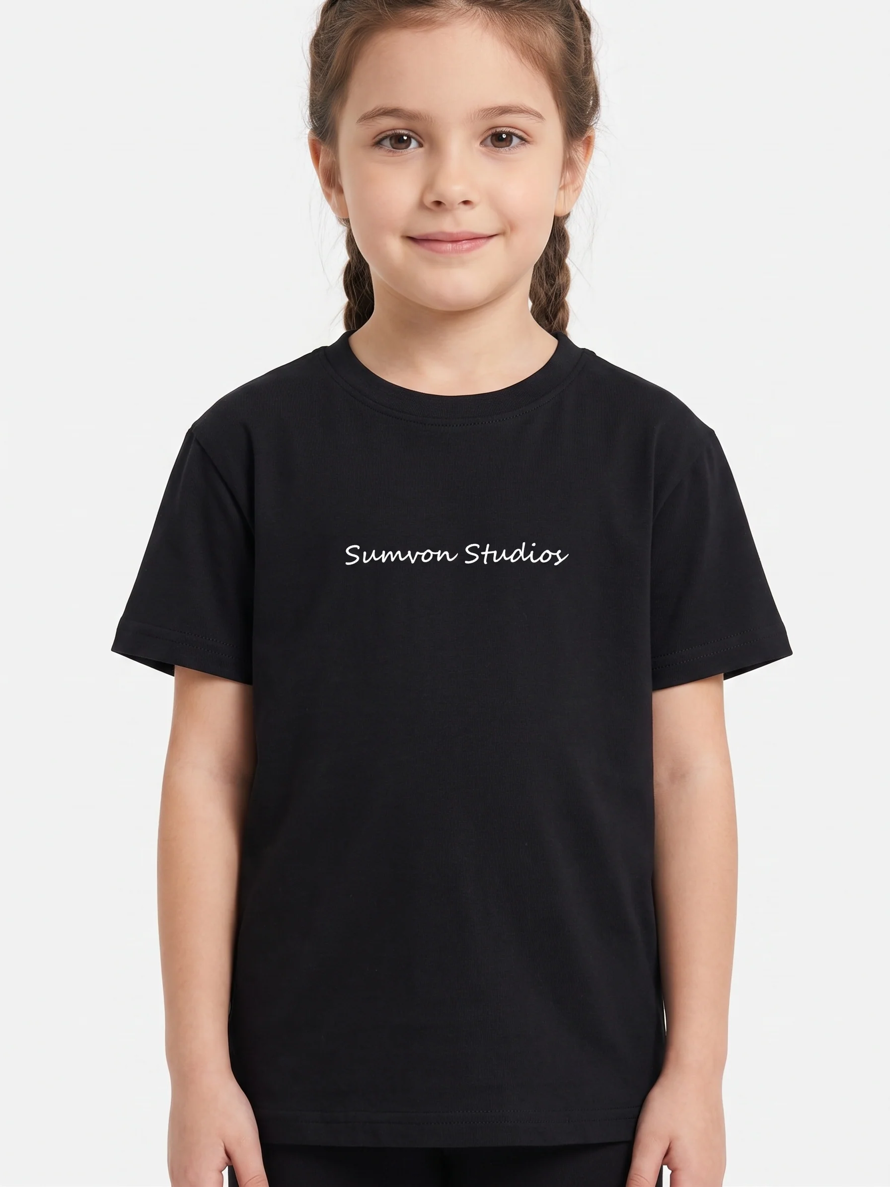 Girls' printed t-shirt with Short Sleeve Over Size-Black