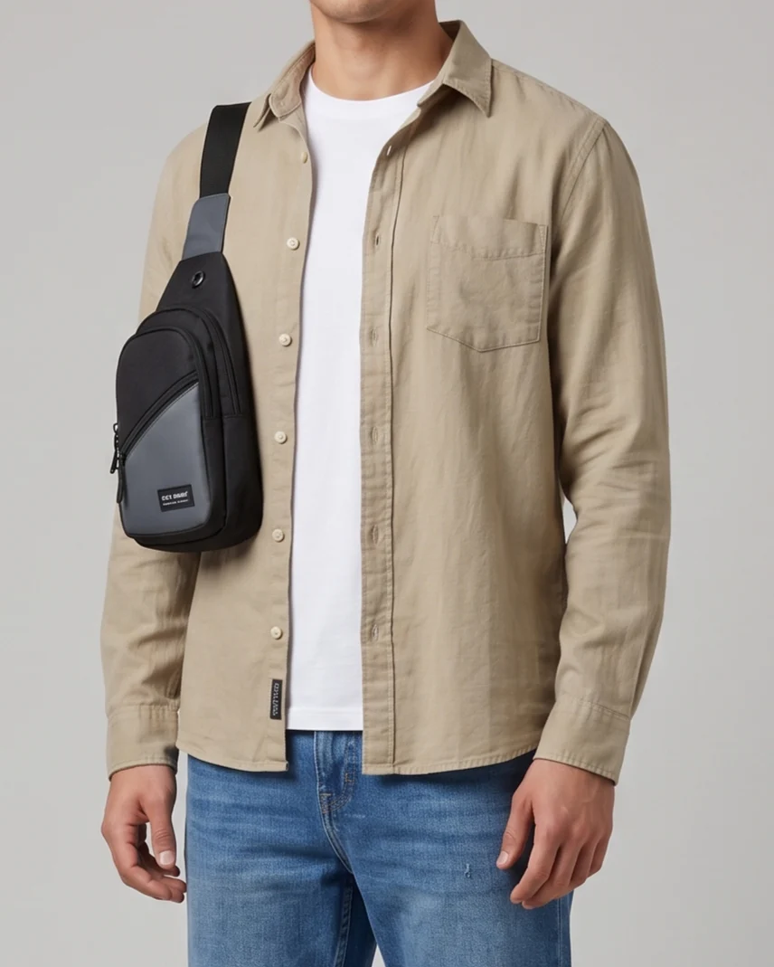 Men`s Gabardine Shirt-Beige