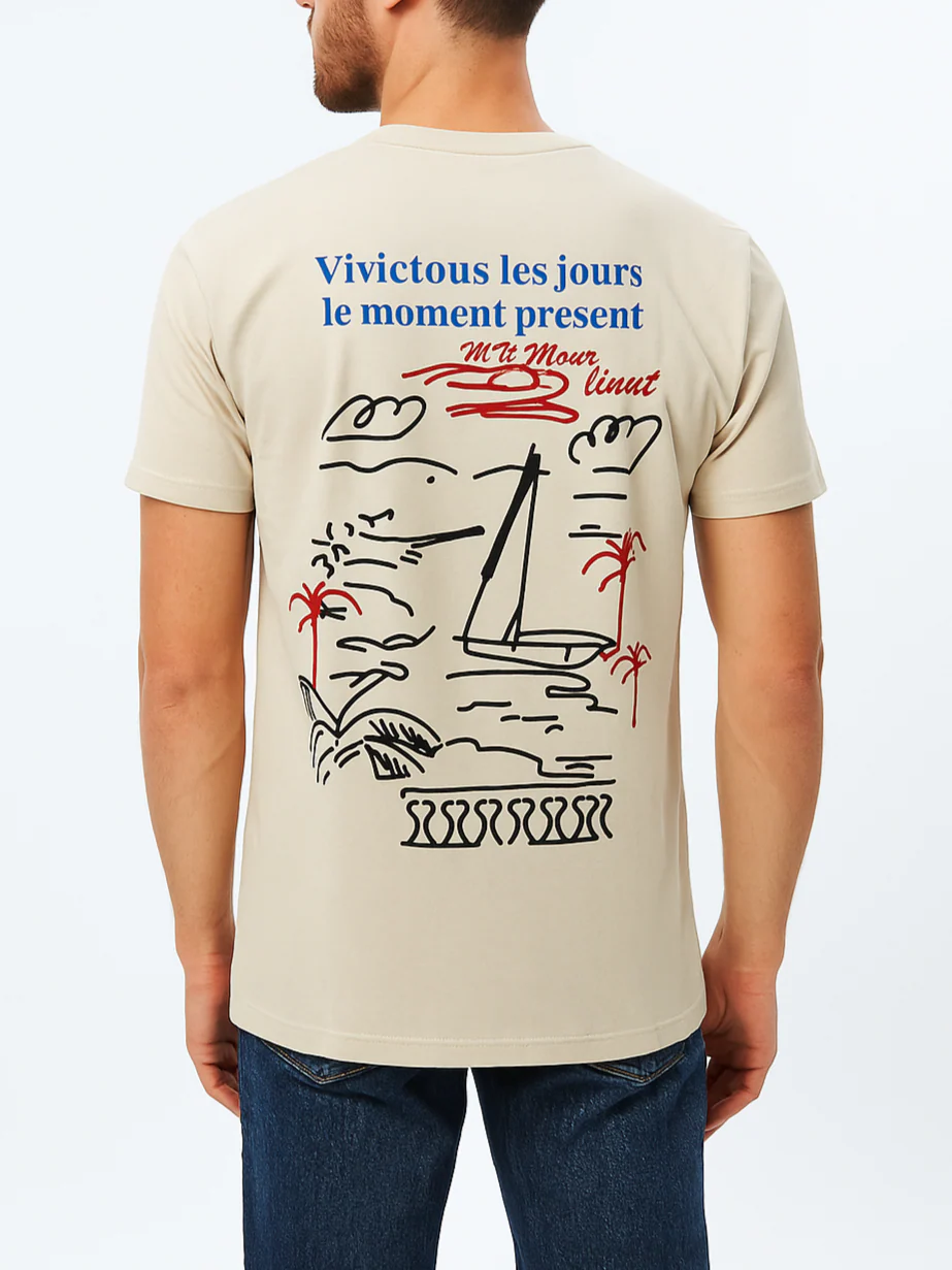 Men`s Printed T-Shirt – Beige - Image 2