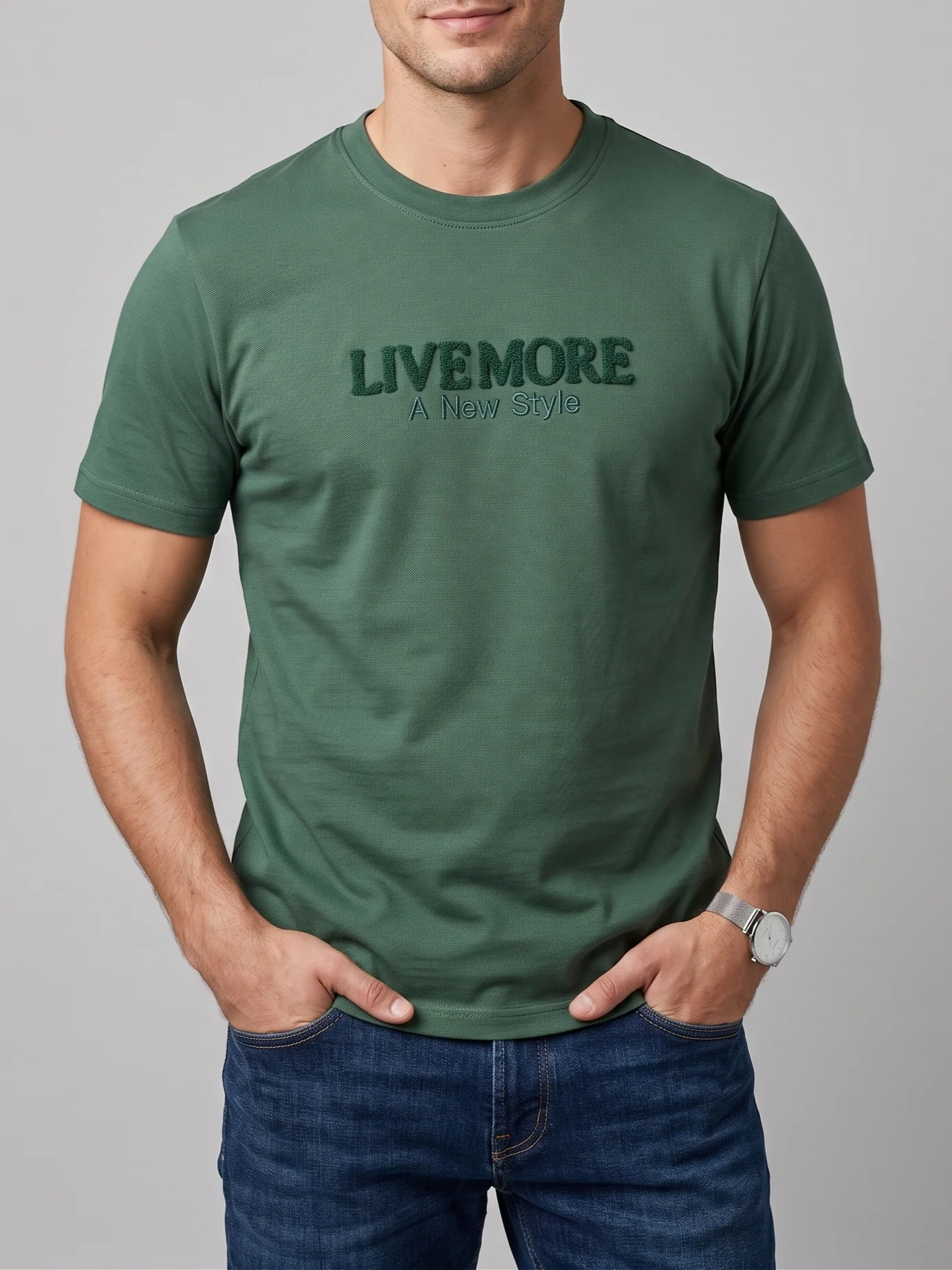 Men`s Printed T-Shirt – Dark Olive