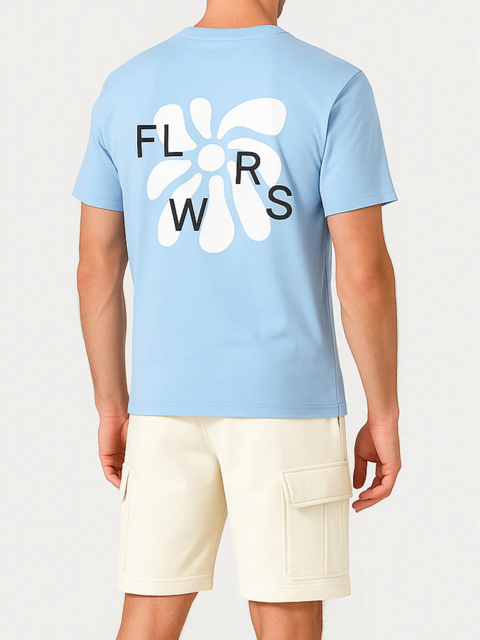 Men`s Printed T-Shirt – Light Blue - Image 2