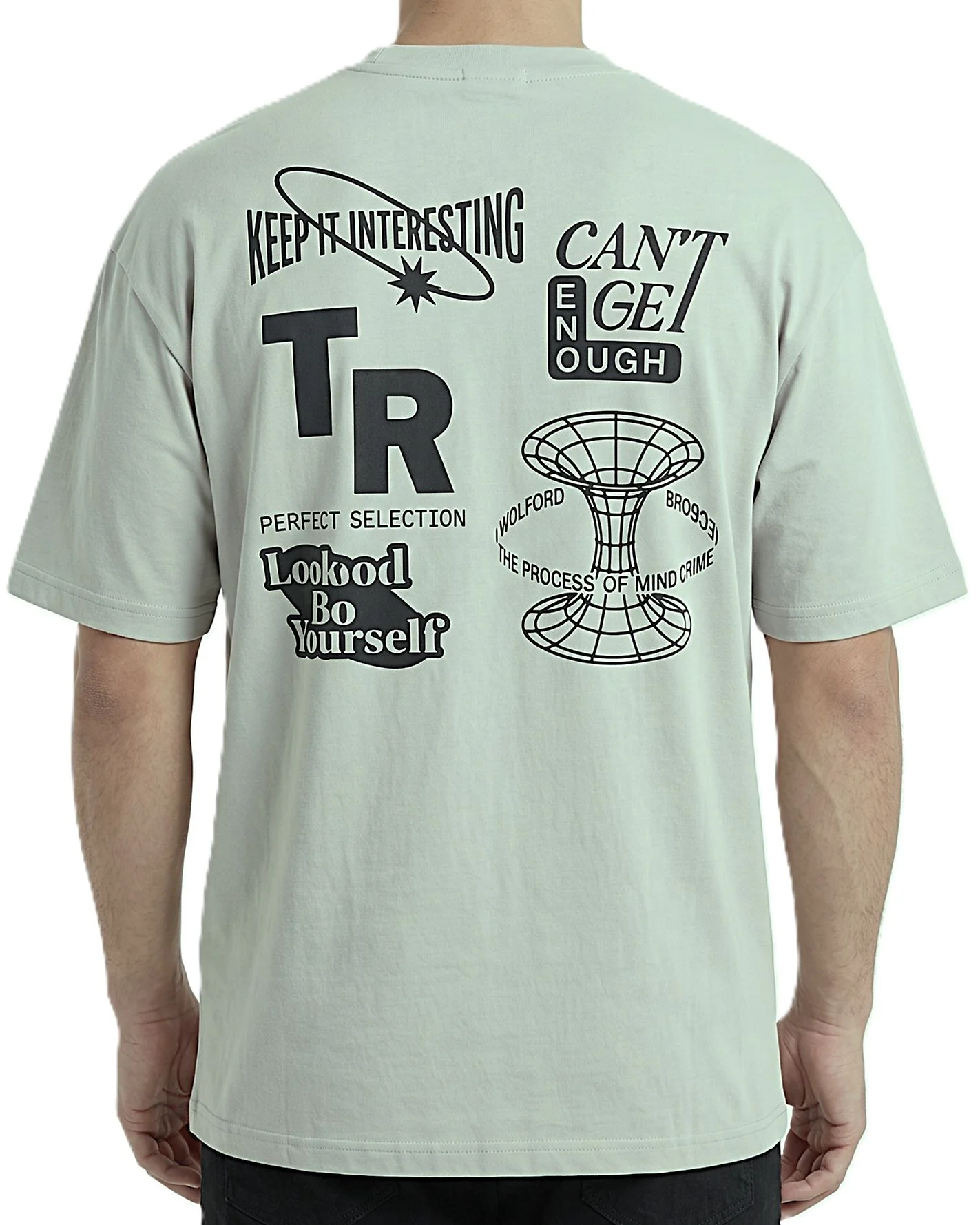 Men`s Printed T-Shirt Over Size-Silver - Image 2