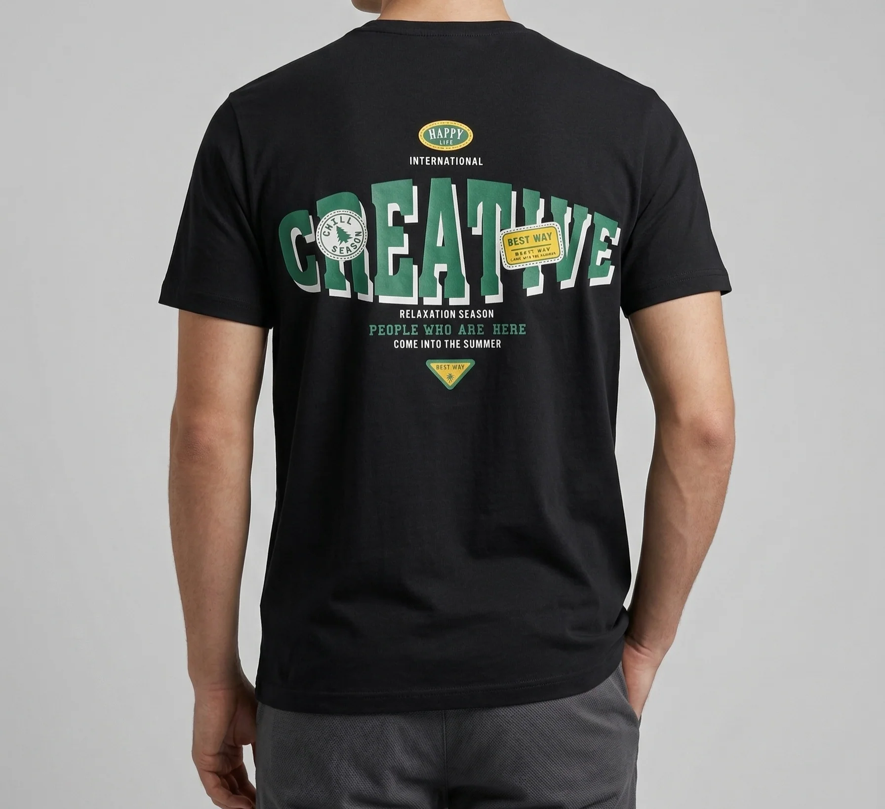 Men`s Printed T-Shirt – Short Sleeve -Black - Image 2