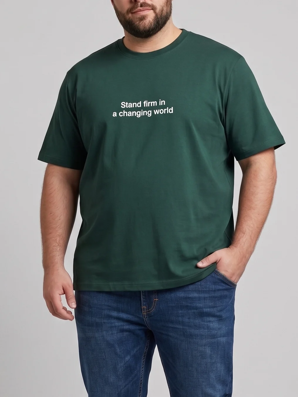 Men`s Printed T-Shirt Special size- Short Sleeve - Dark Olive