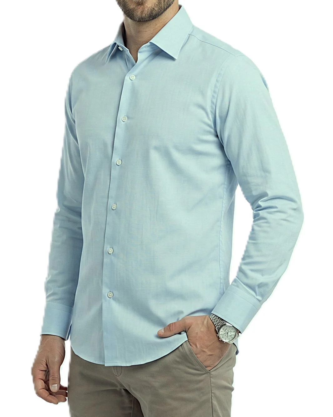 Men's 100% Cotton Formal Dress Shirt - Classic Fit-light blue - Image 2