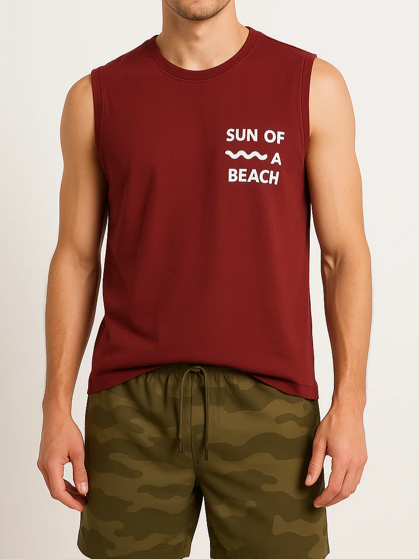 Printed Men’s Casual Cut T-Shirt- Burgundy