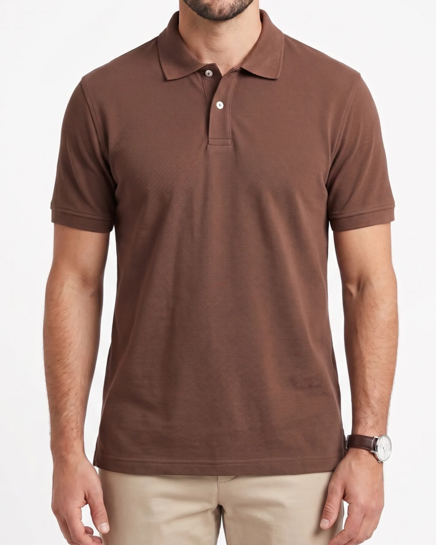 Men's Casual Polo Shirt - Short Sleeve -Brown