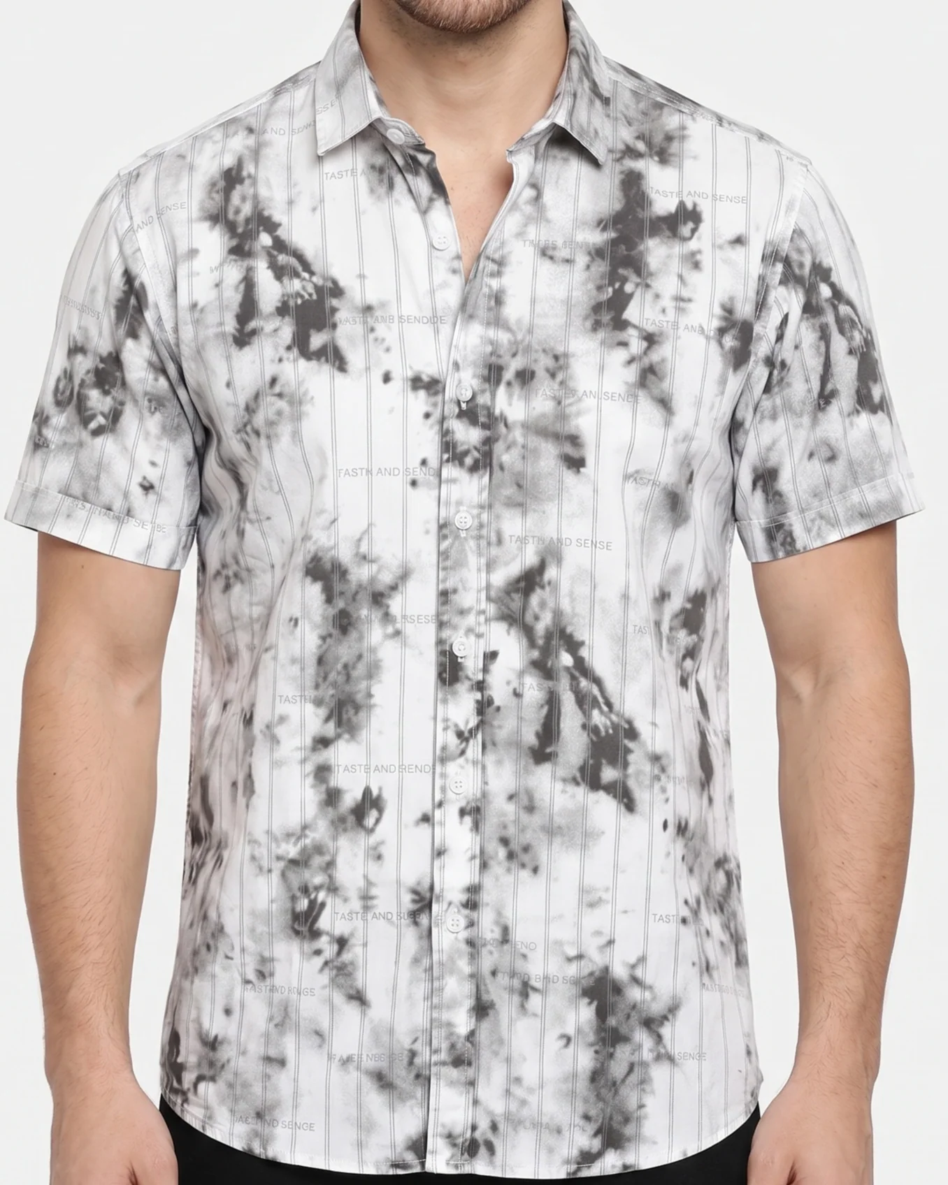 Men's casual short-sleeved printed shirt -Gray