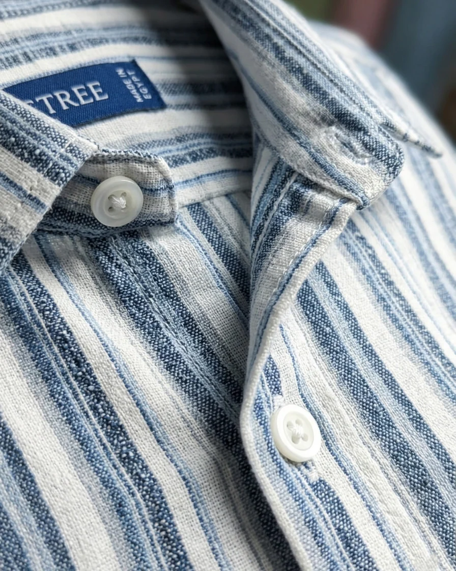 Men's Casual Striped Shirt – Short Sleeve -Light Blue - Image 2