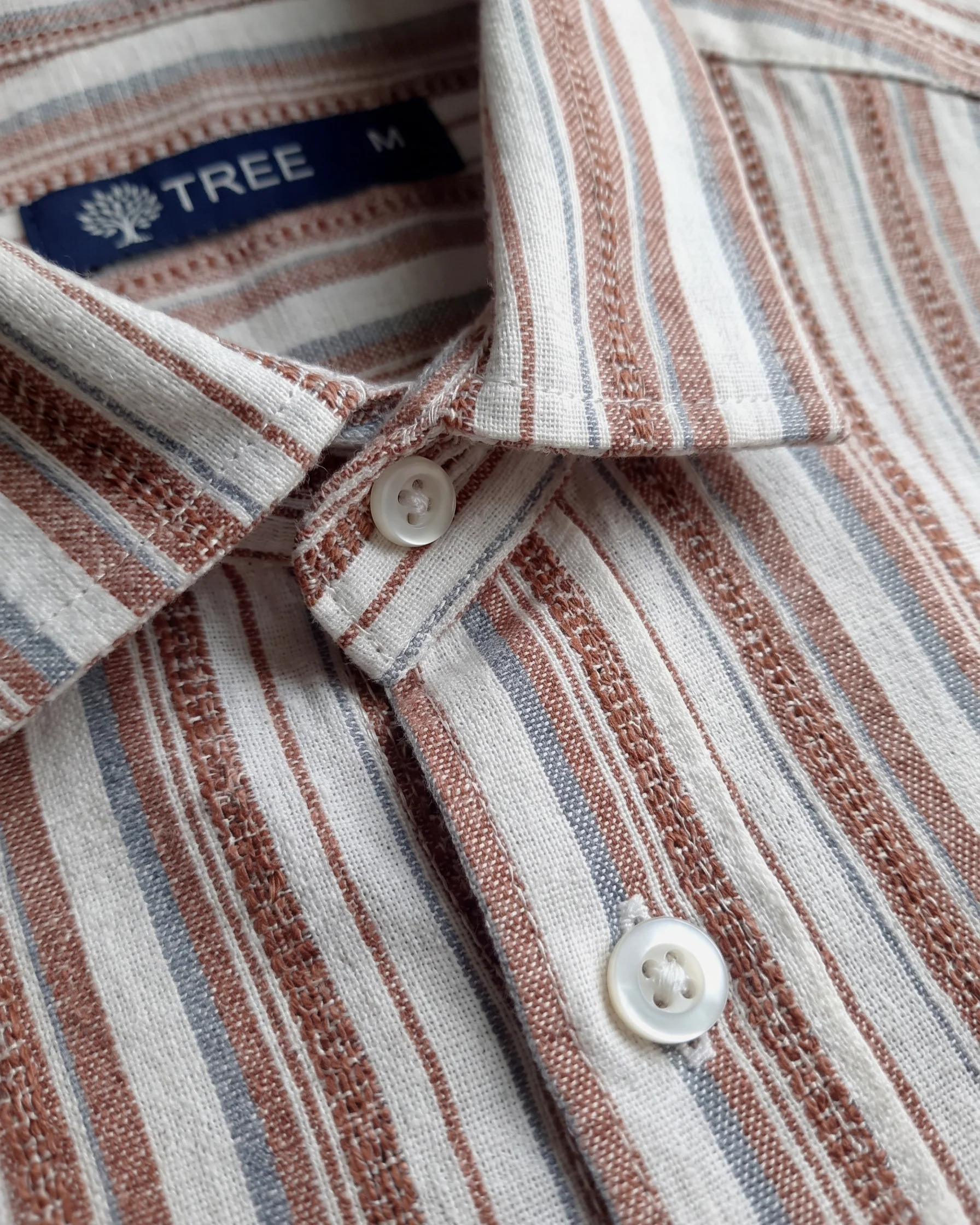 Men's Casual Striped Shirt – Short Sleeve -Burgundy - Image 2