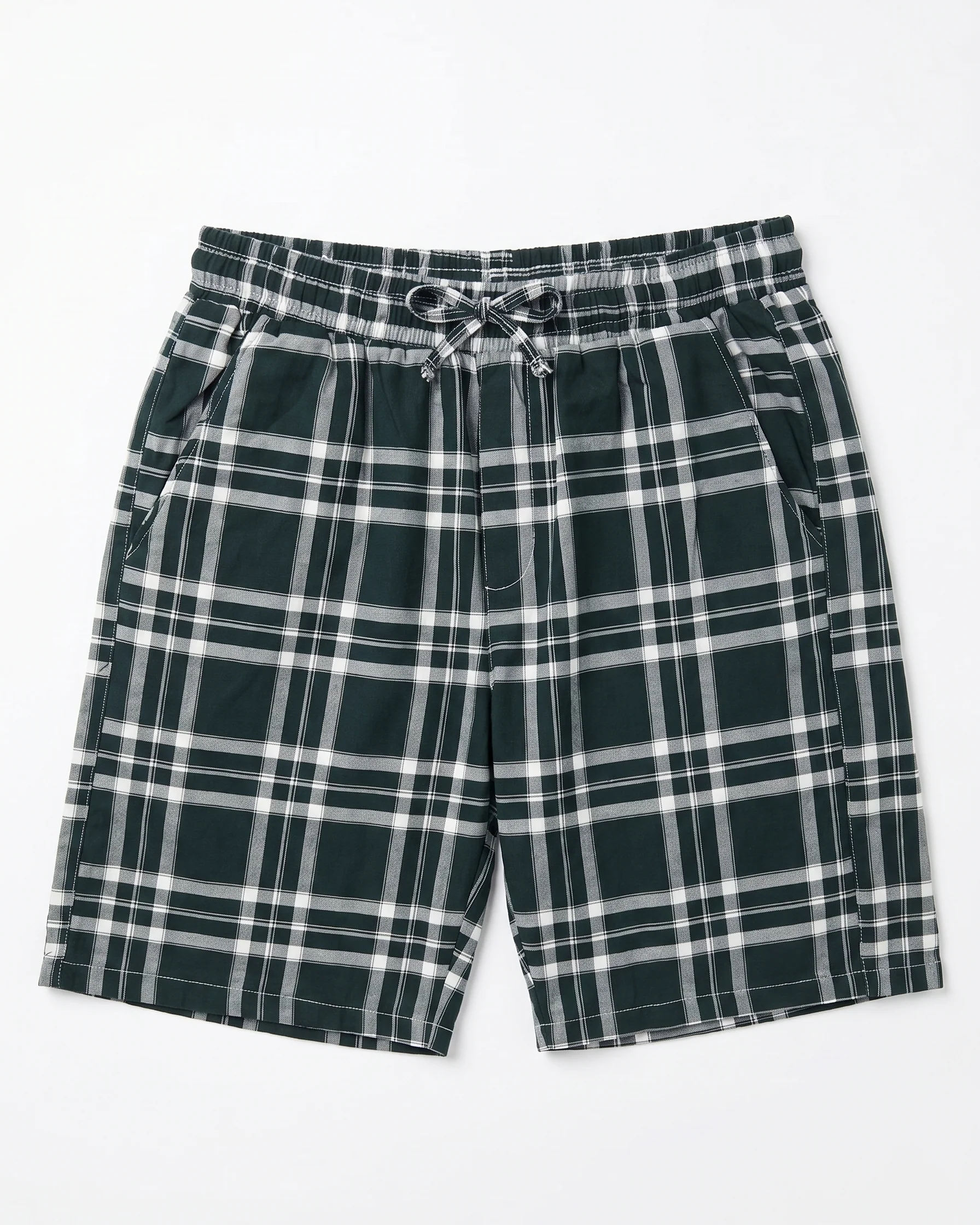 Men's checkered wide leg shorts-Olive