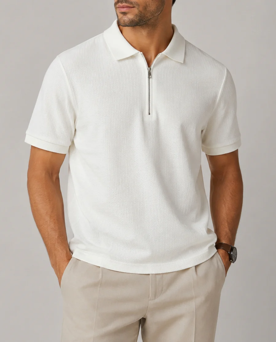 Men's fashion half-zip t-shirt-White