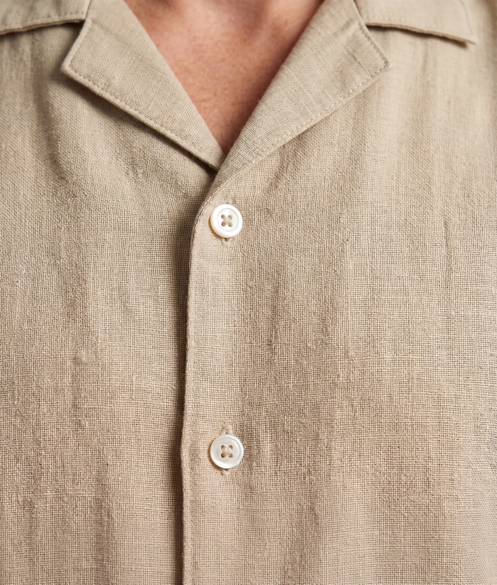 Men's Fashion Short Sleeve Linen Shirt - Beige - Image 2