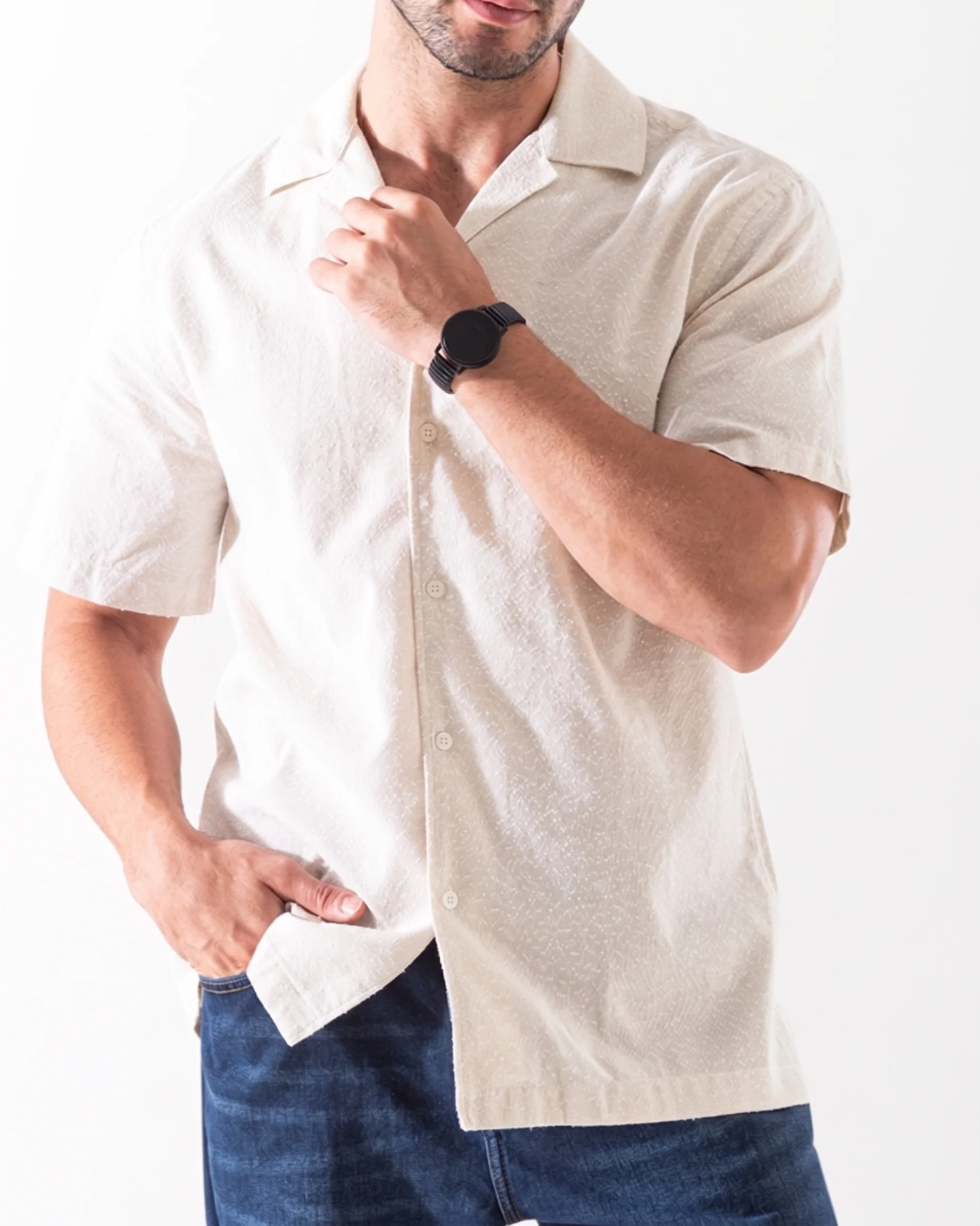 Men's Fashion Short Sleeve Linen Shirt -White