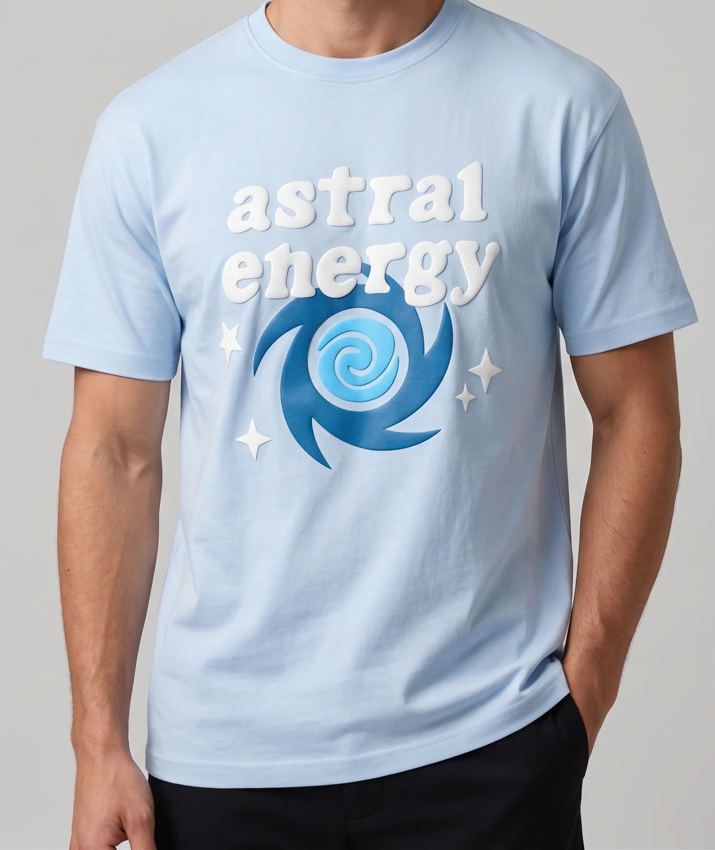 Men`s Printed T-Shirt Over Size – Light Blue