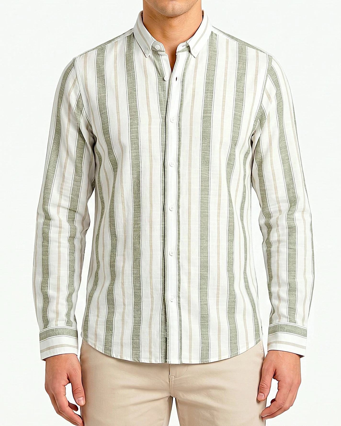 Men's striped linen long-sleeved shirt