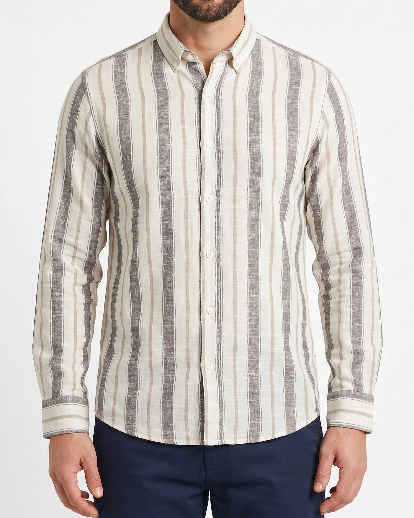 Men's striped linen long-sleeved shirt - Image 2