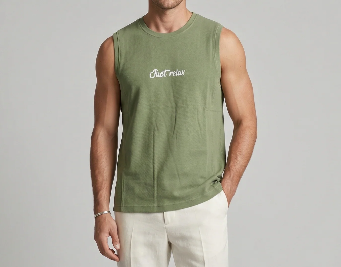 Printed Men’s Casual Cut T-Shirt- Olive