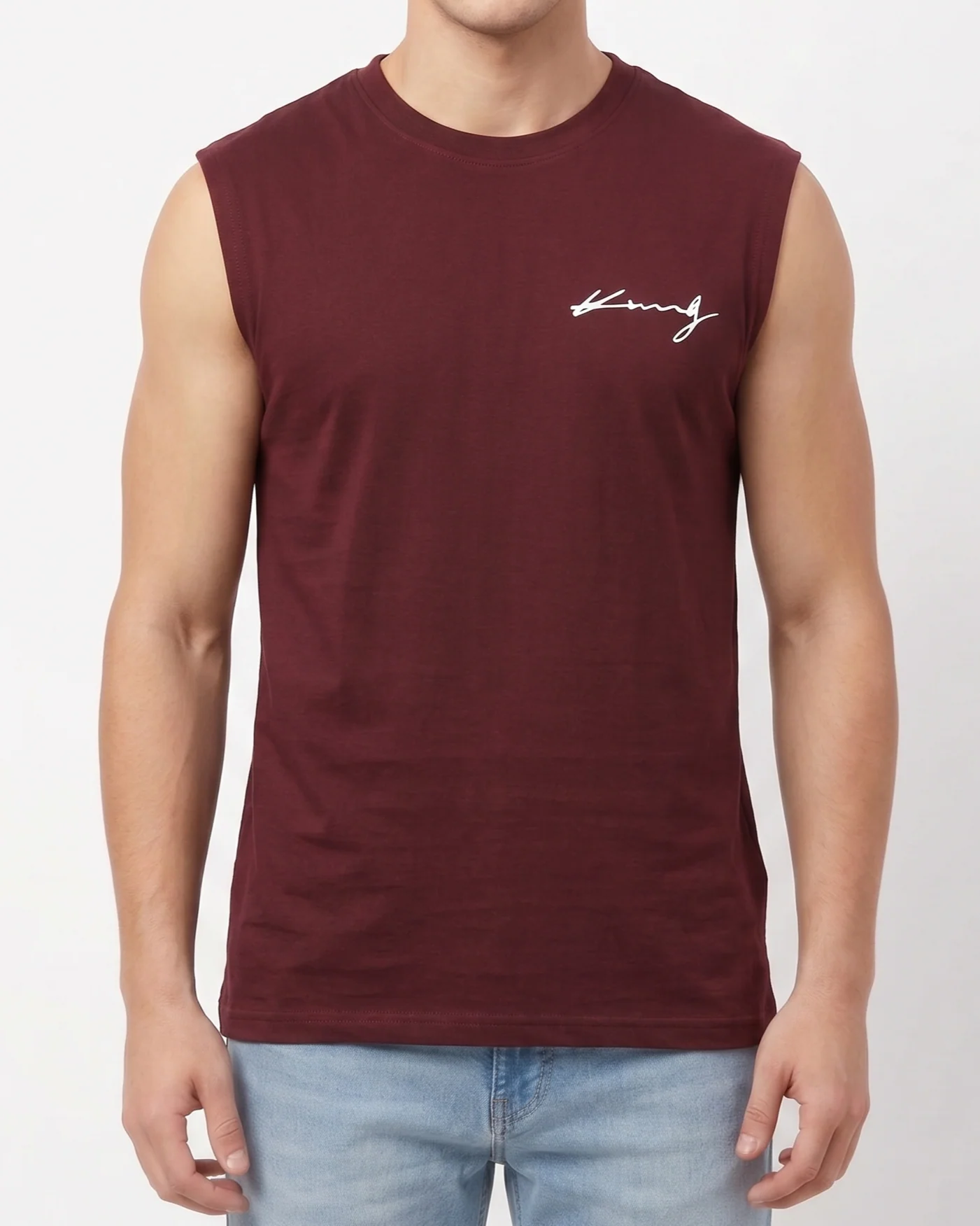 Printed Men’s Casual Cut T-Shirt- Burgundy
