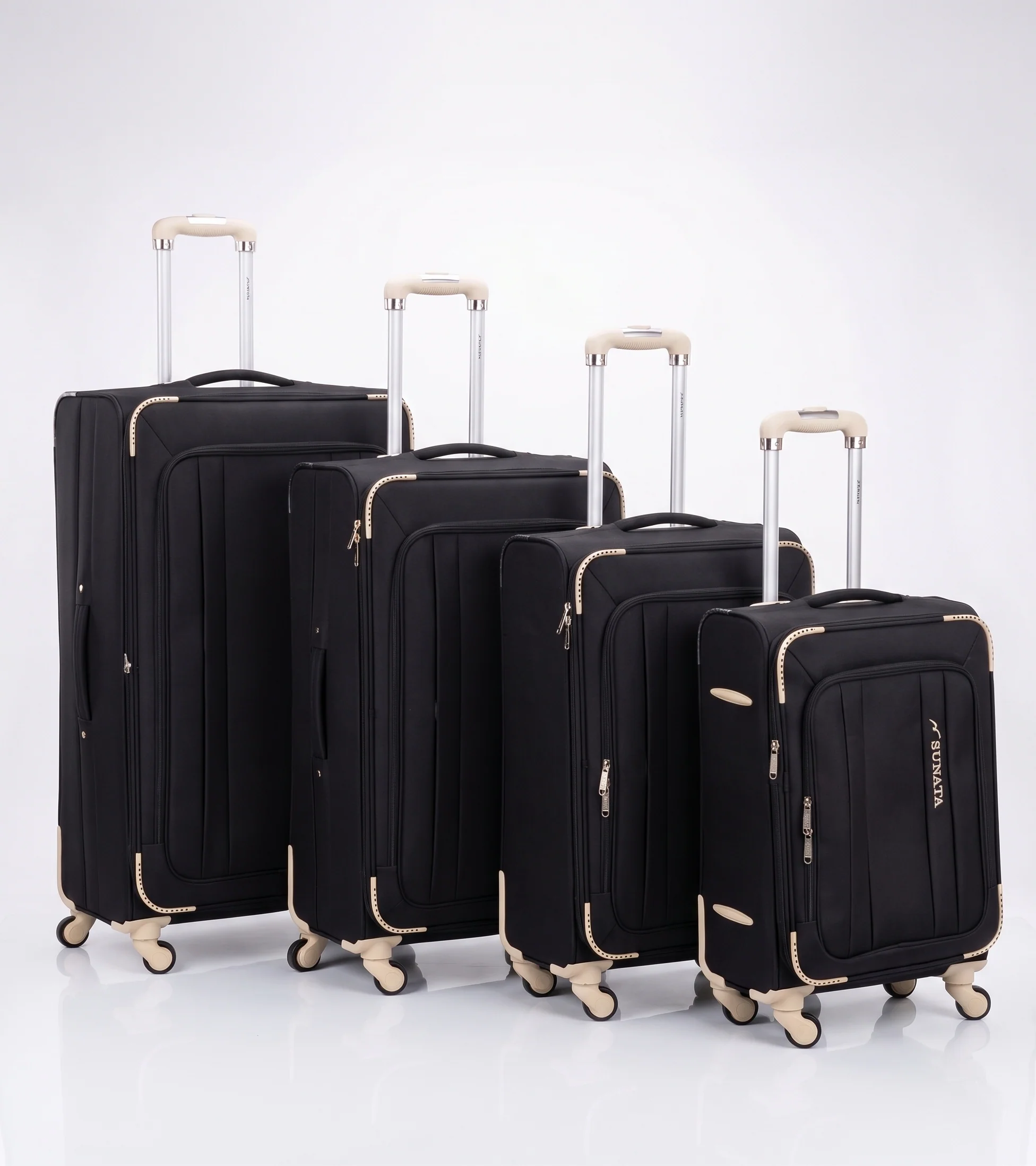 Sunata Fabric Trolley Travel Bag 5 Zippers, Digital Lock - Black White