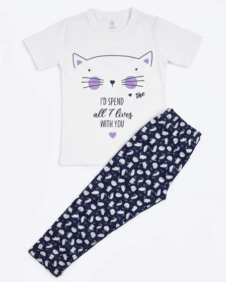 Woman's printed pajamas-White - Image 2
